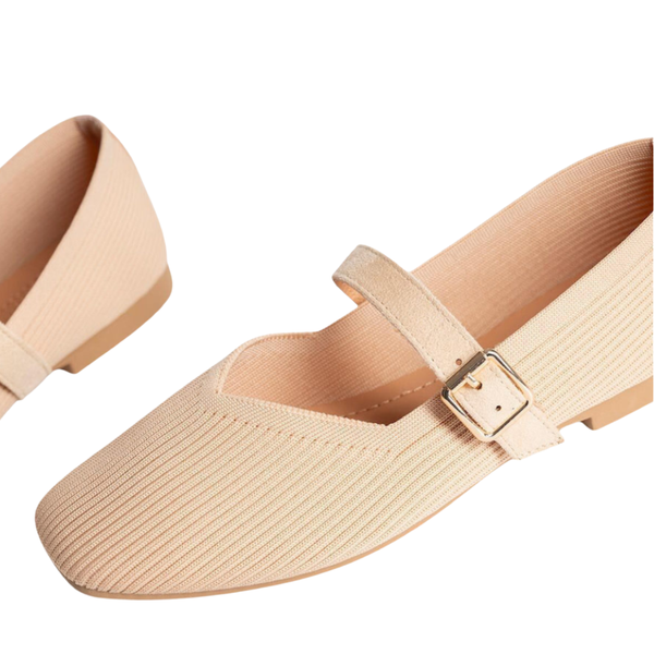 Ballerine tissée à bride et boucle dorée