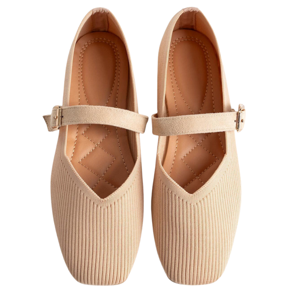 Ballerine tissée à bride et boucle dorée